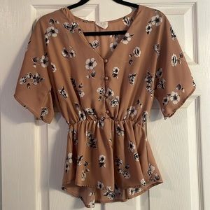 Sienna Sky Dusty Pink Button Front Elastic Waist Peplum Hem Blouse